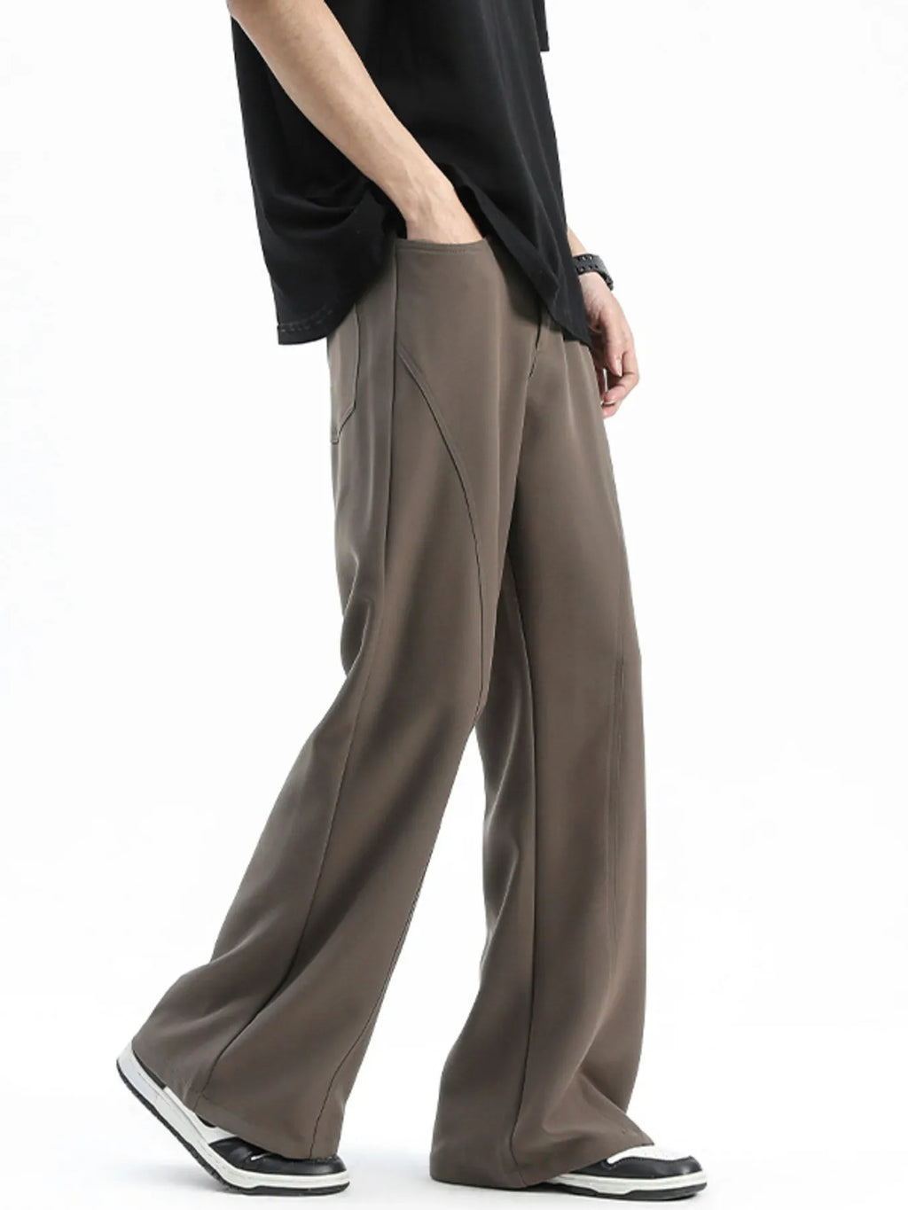 Relaxed Fit Flare Leg Pants Plus Size in Black for Men