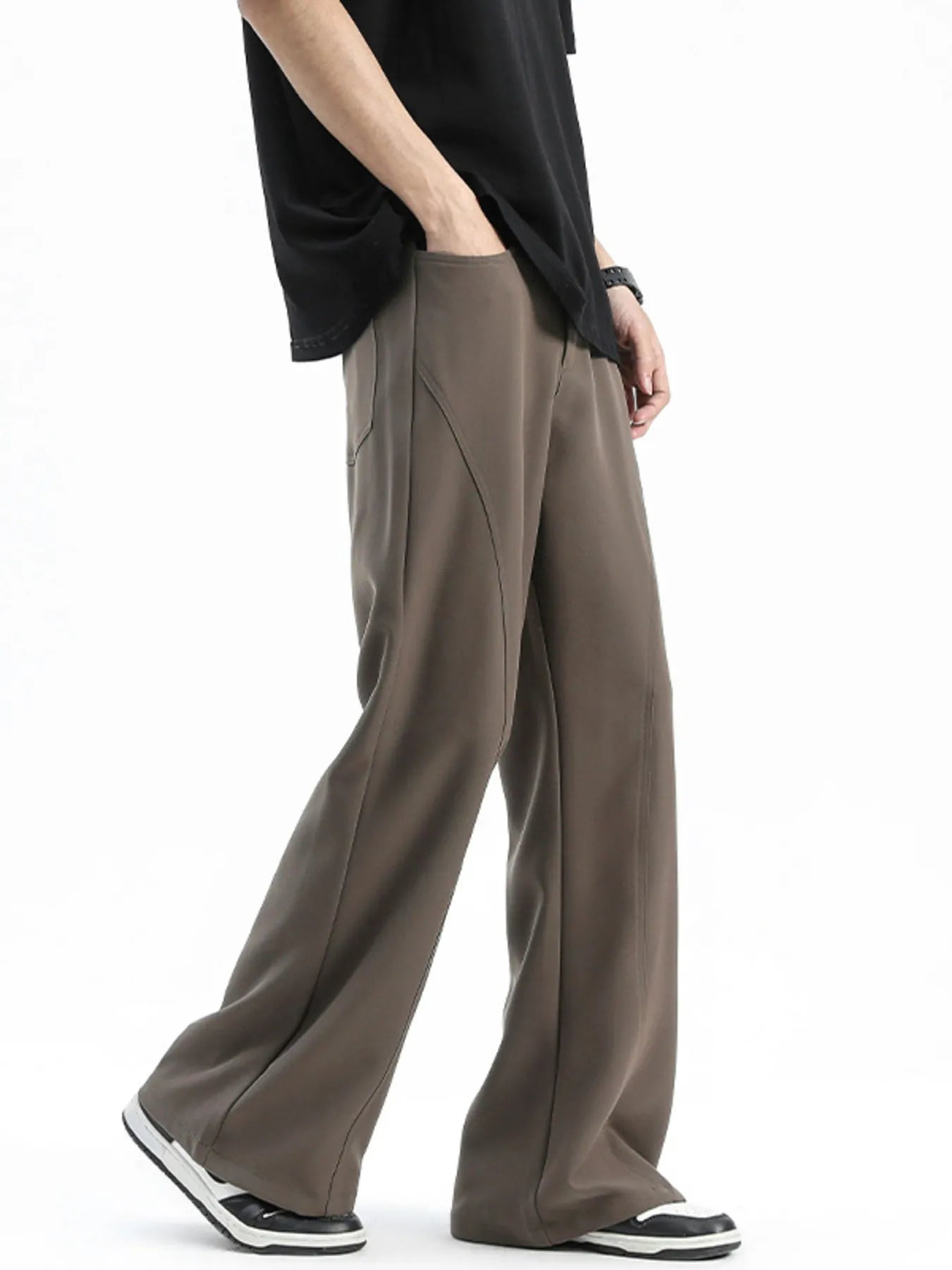 Relaxed Fit Flare Leg Pants Plus Size in Black for Men