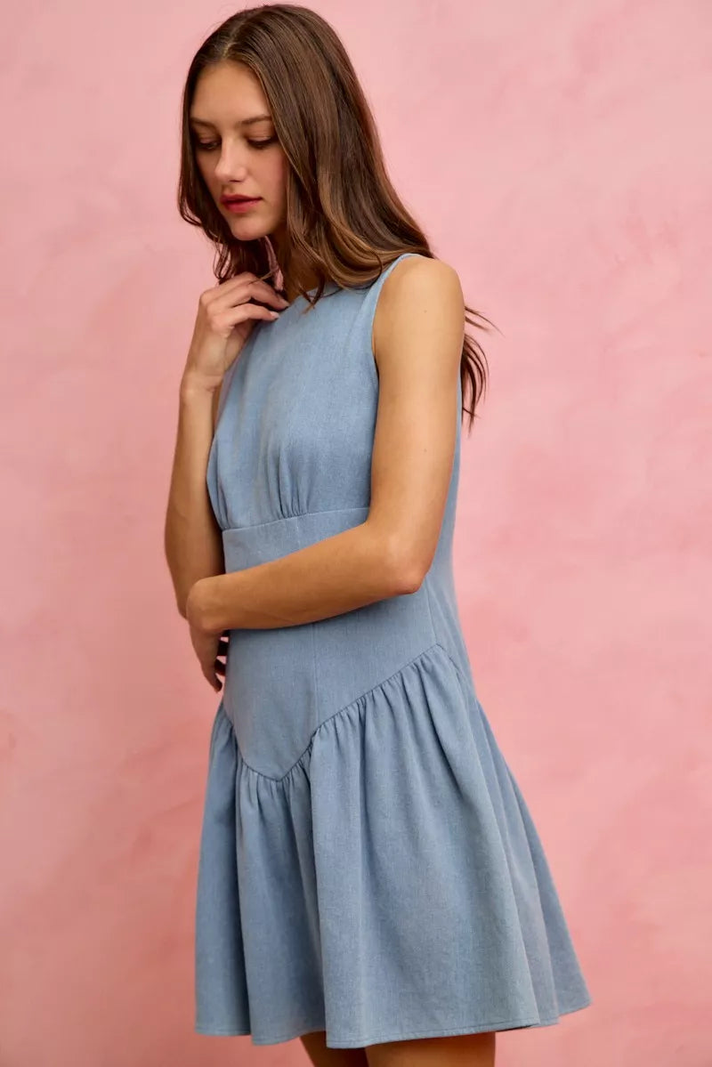Fit and Flare Sleeveless Denim Mini Dress for Women