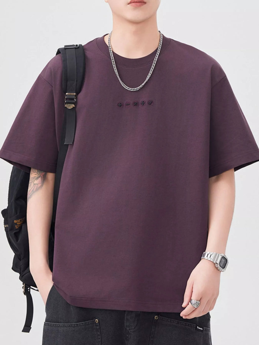Plus Size Round Neck Relaxed Fit T-Shirt in Purple for Men