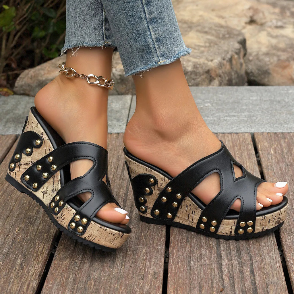 Open Toe Wedge Sandals in Soft in Black for Women