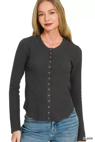 Double Knit Snap Button Shirts in Black for Women
