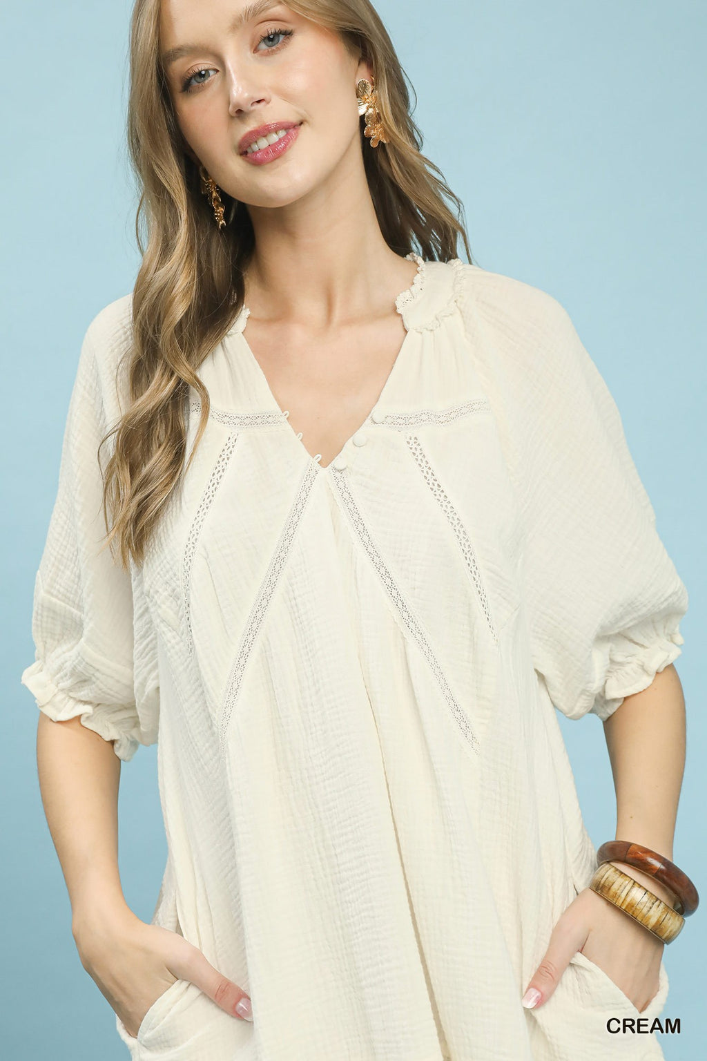 Cotton Gauze Mini Dress in Cream for Women