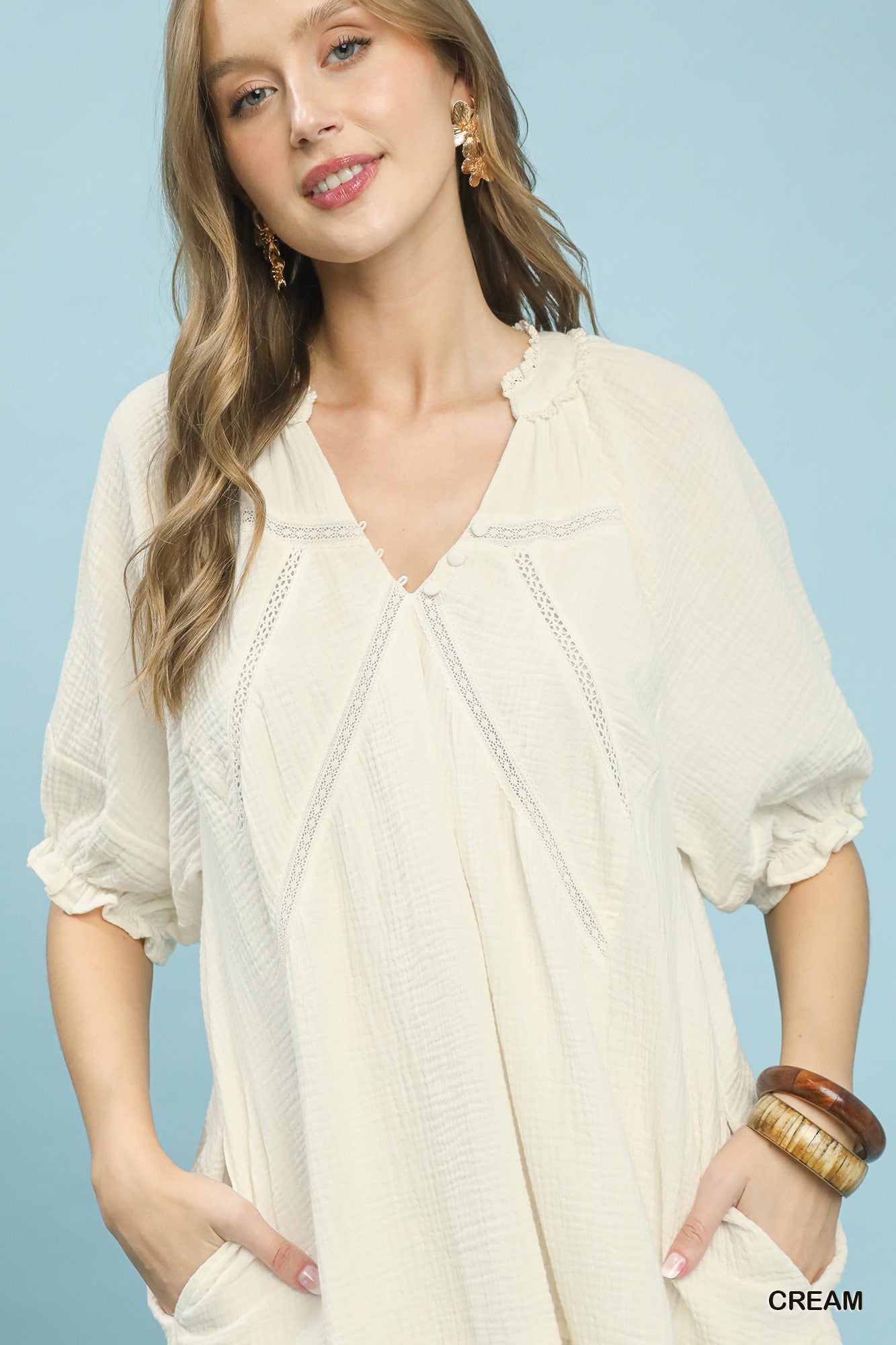Cotton Gauze Mini Dress in Cream for Women