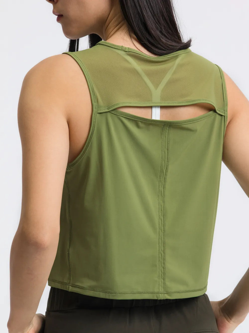 Round Neck Cropped Active Tank in Gold for Women