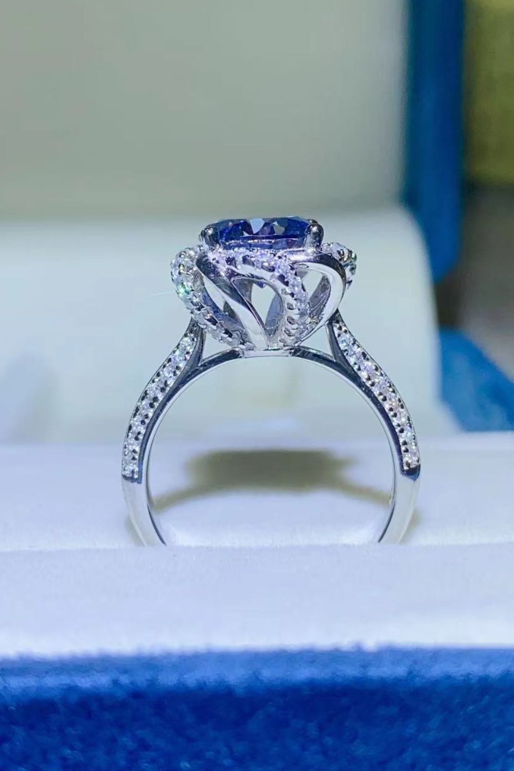 2 Carat Cobalt Blue Moissanite 925 Sterling Silver Ring for Women