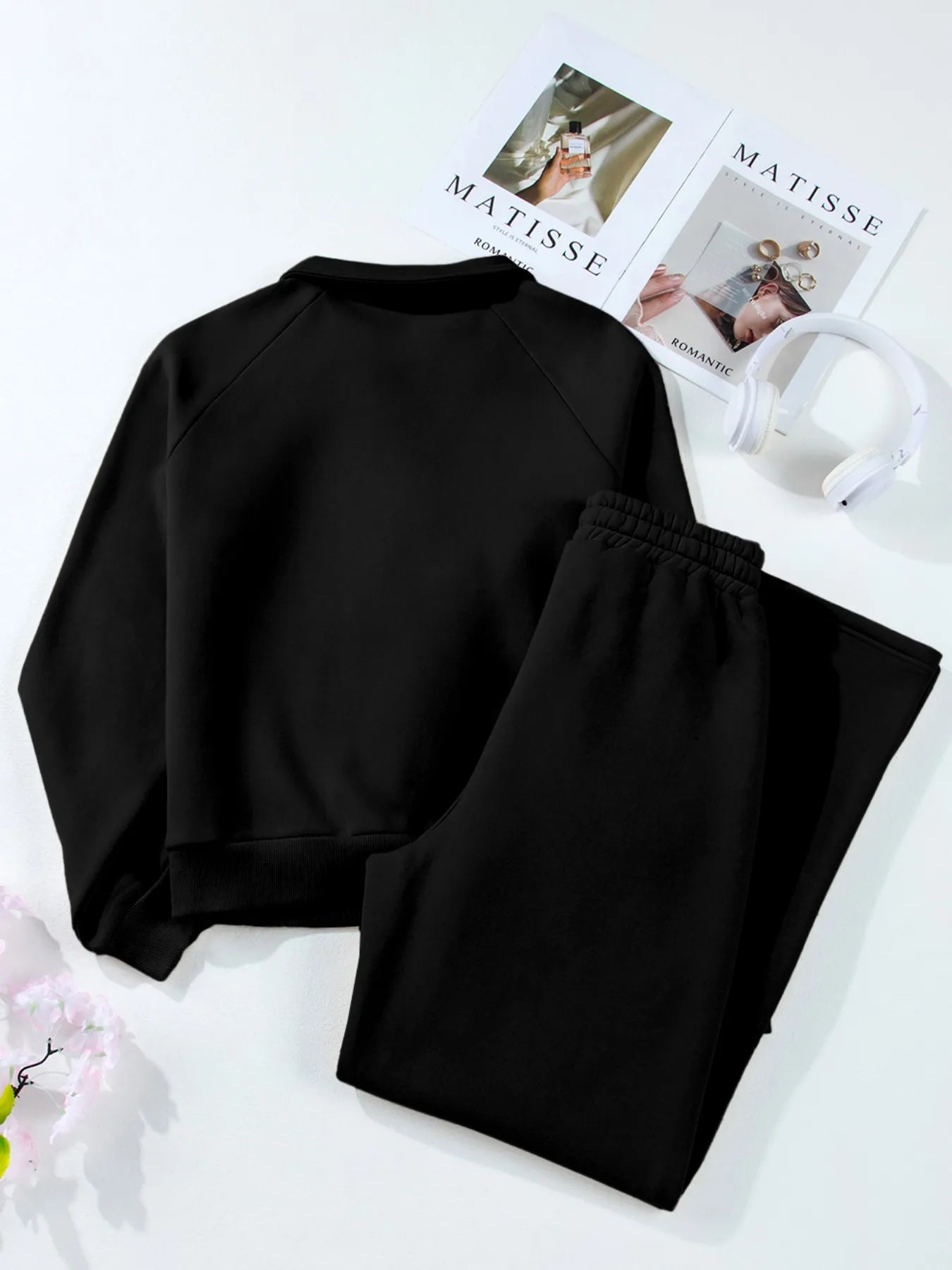 Collared Sweatshirt and High Waist Pants Active Set for Women