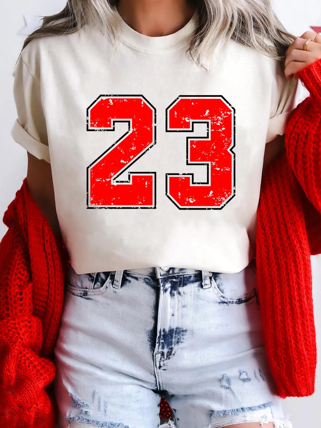 Number 23 Round Neck Casual T-Shirt in White for Women