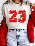 Number 23 Round Neck Casual T-Shirt in White for Women