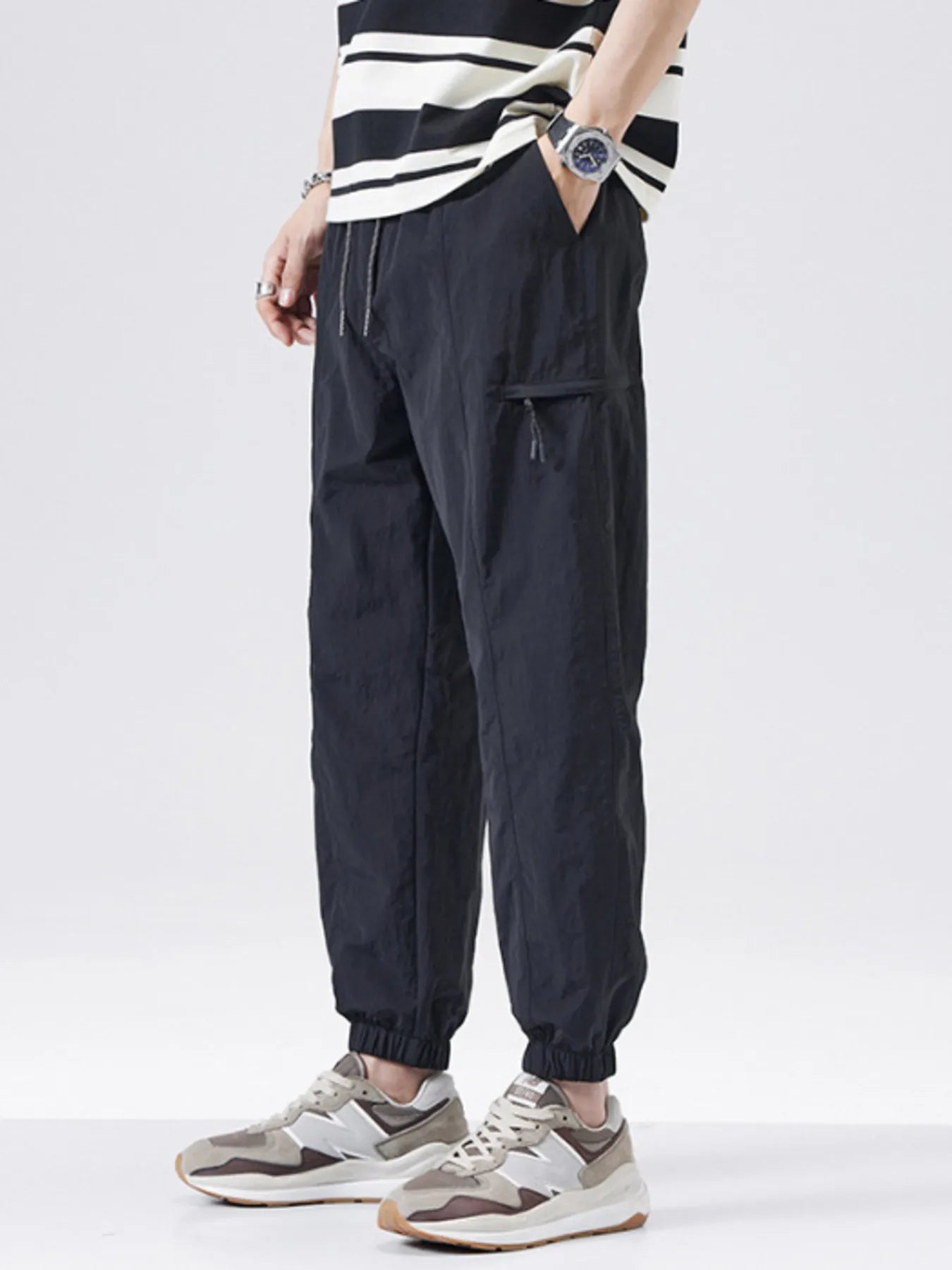 Plus Size Loose Fit Drawstring Joggers in Navy for Men