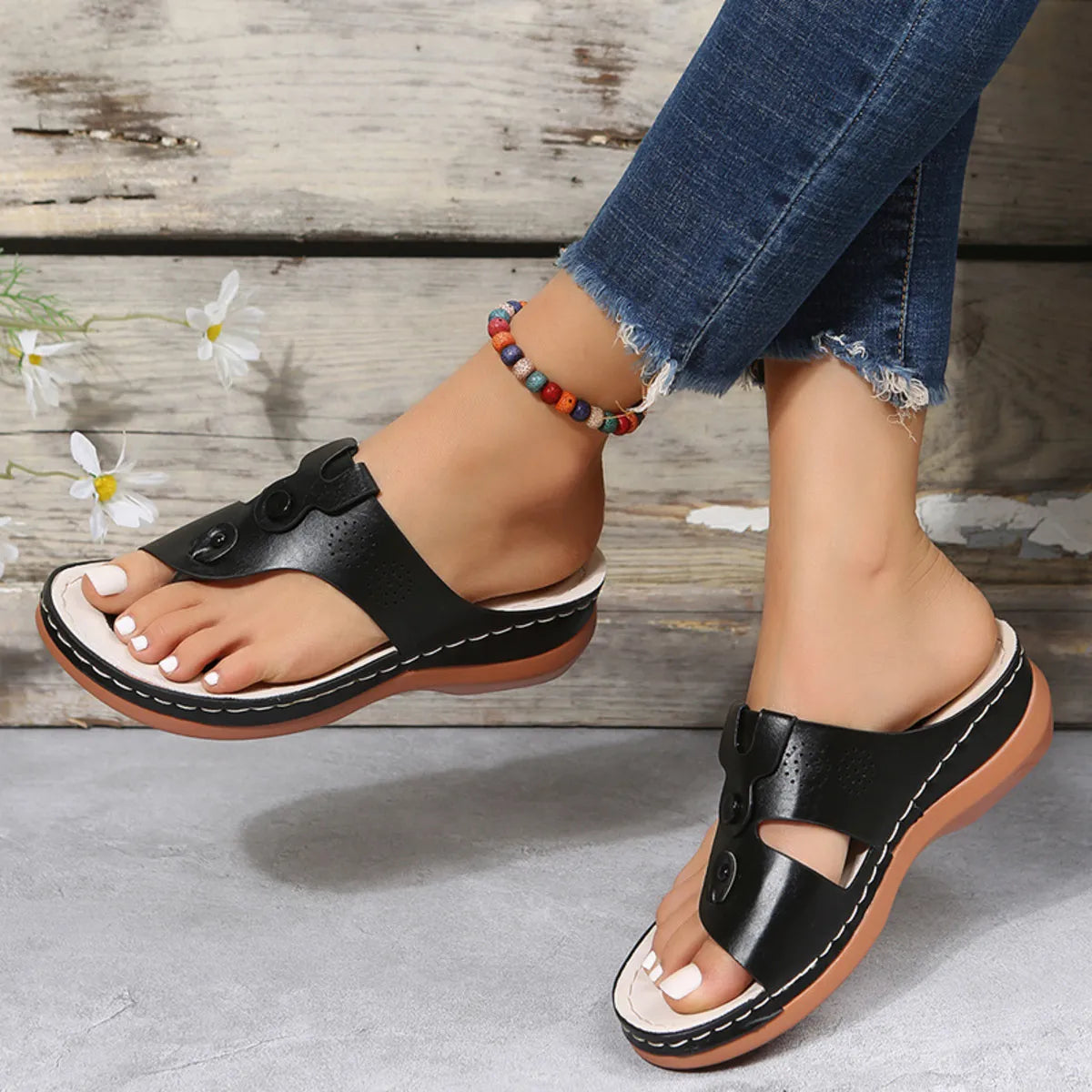 Cutout Wedge Sandals in Black for Women
