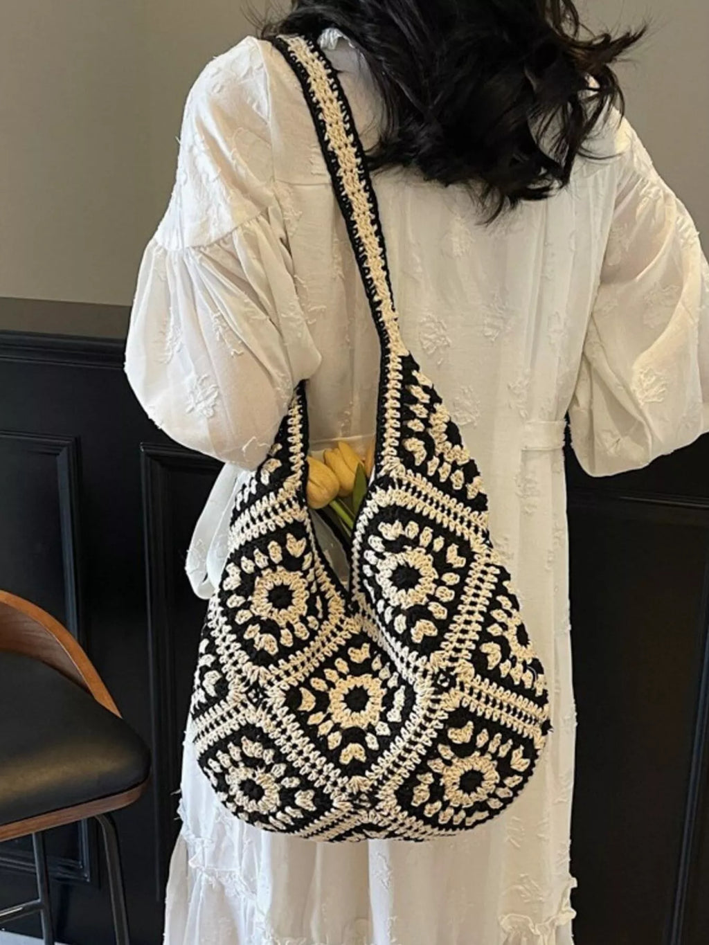 Crochet Hobo Shoulder Bag for Women