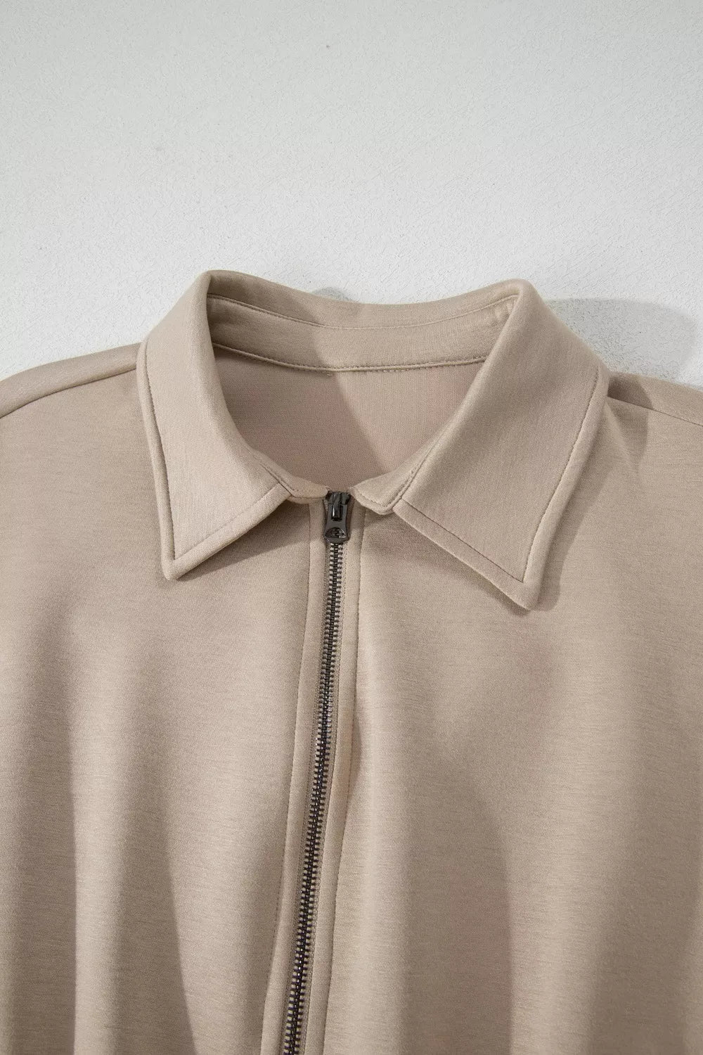Solid Color Zip Front Short Sleeve Collared Jumpsuit for Women