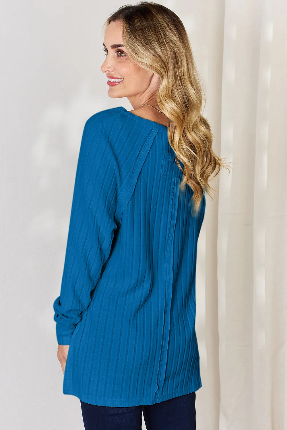Plus Size Ribbed Round Neck Slit T-Shirt for Women