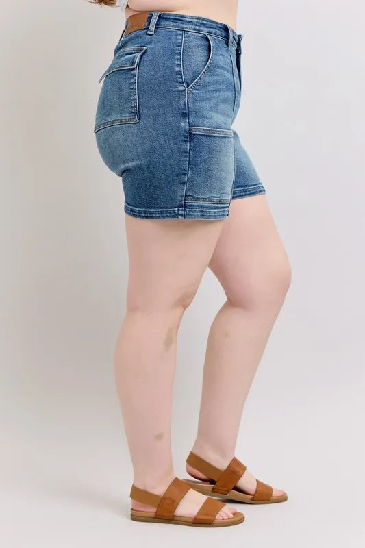 High Rise Denim Shorts Plus Size in Medium for Women