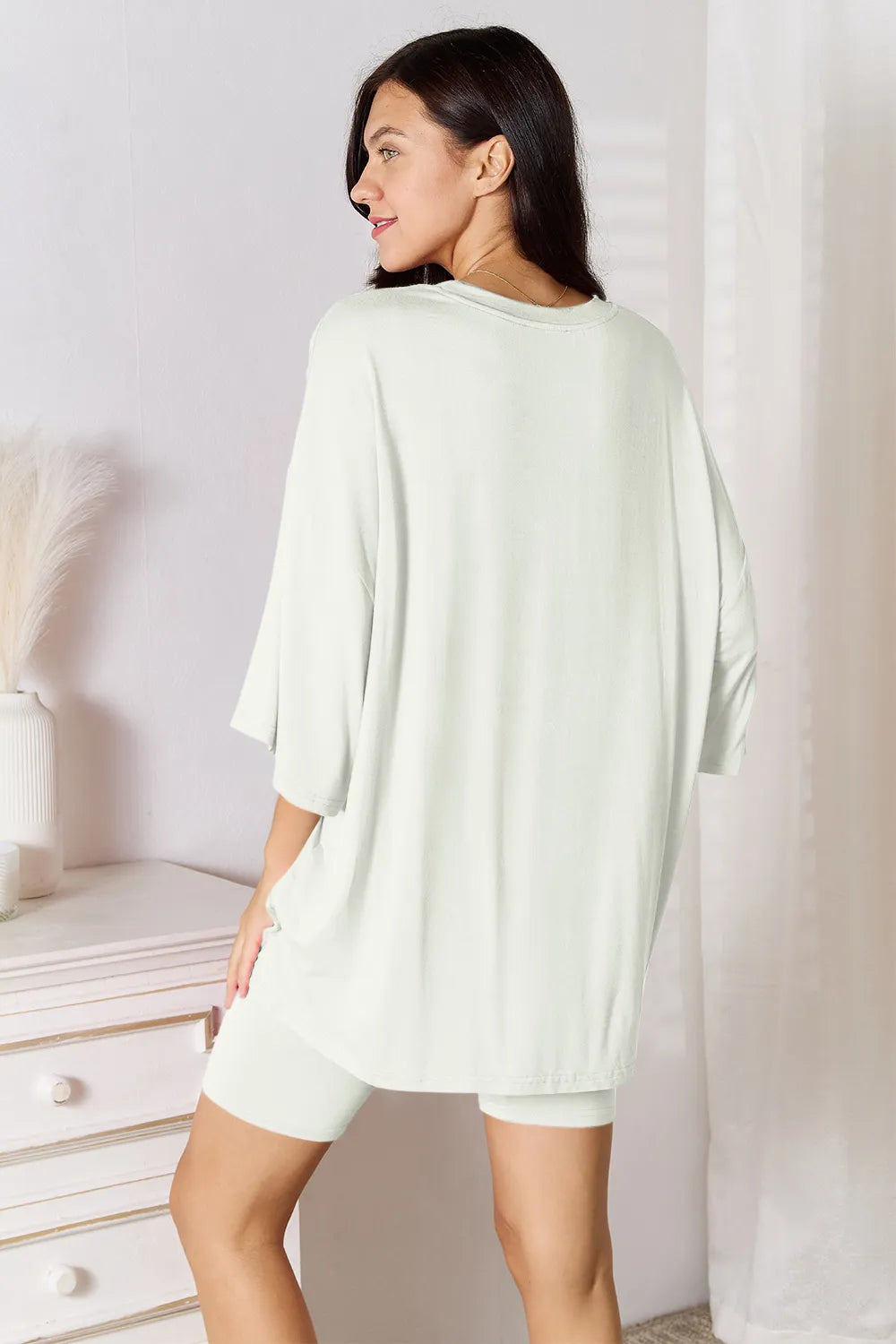 Plus Size Soft Rayon Three-Quarter Sleeve Top and Shorts Set in Black for Women