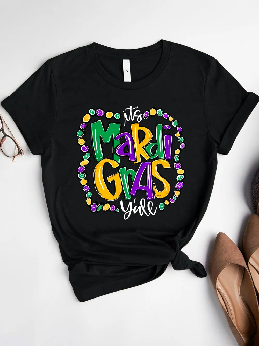 Its Mardi Gras Yall Round Neck T-Shirt in White for Women