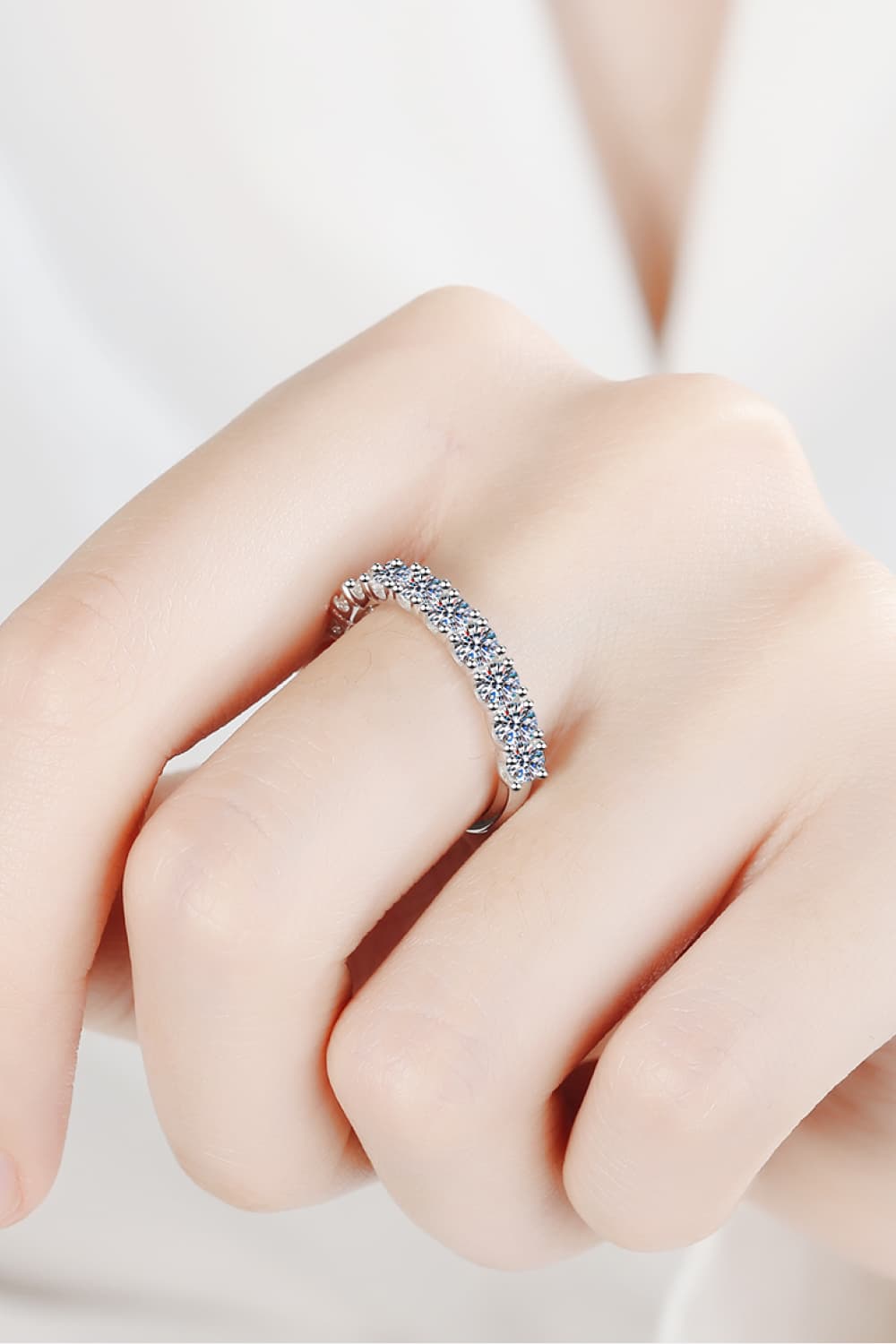 1 Carat Moissanite Half-Eternity Ring in Silver for Women