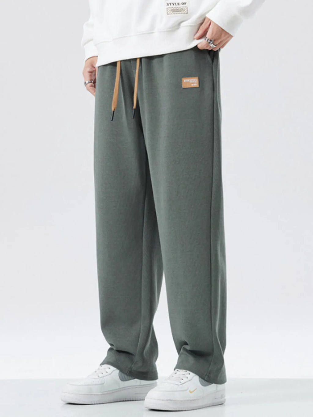 Drawstring Wide Leg Pants Plus Size in Relaxed in Black for Men