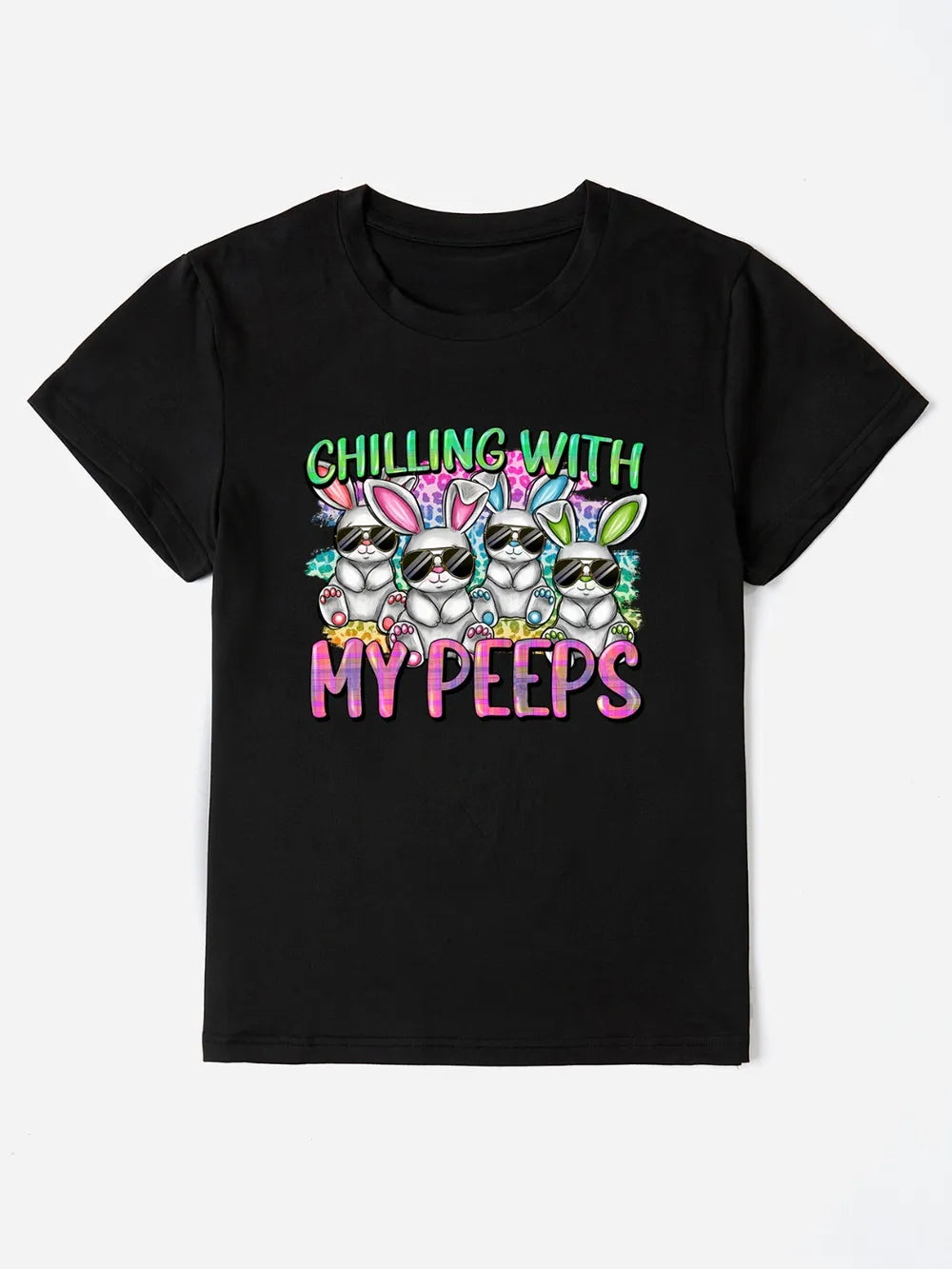 Chilling with My Peeps Round Neck T-Shirt in Aqua for Women