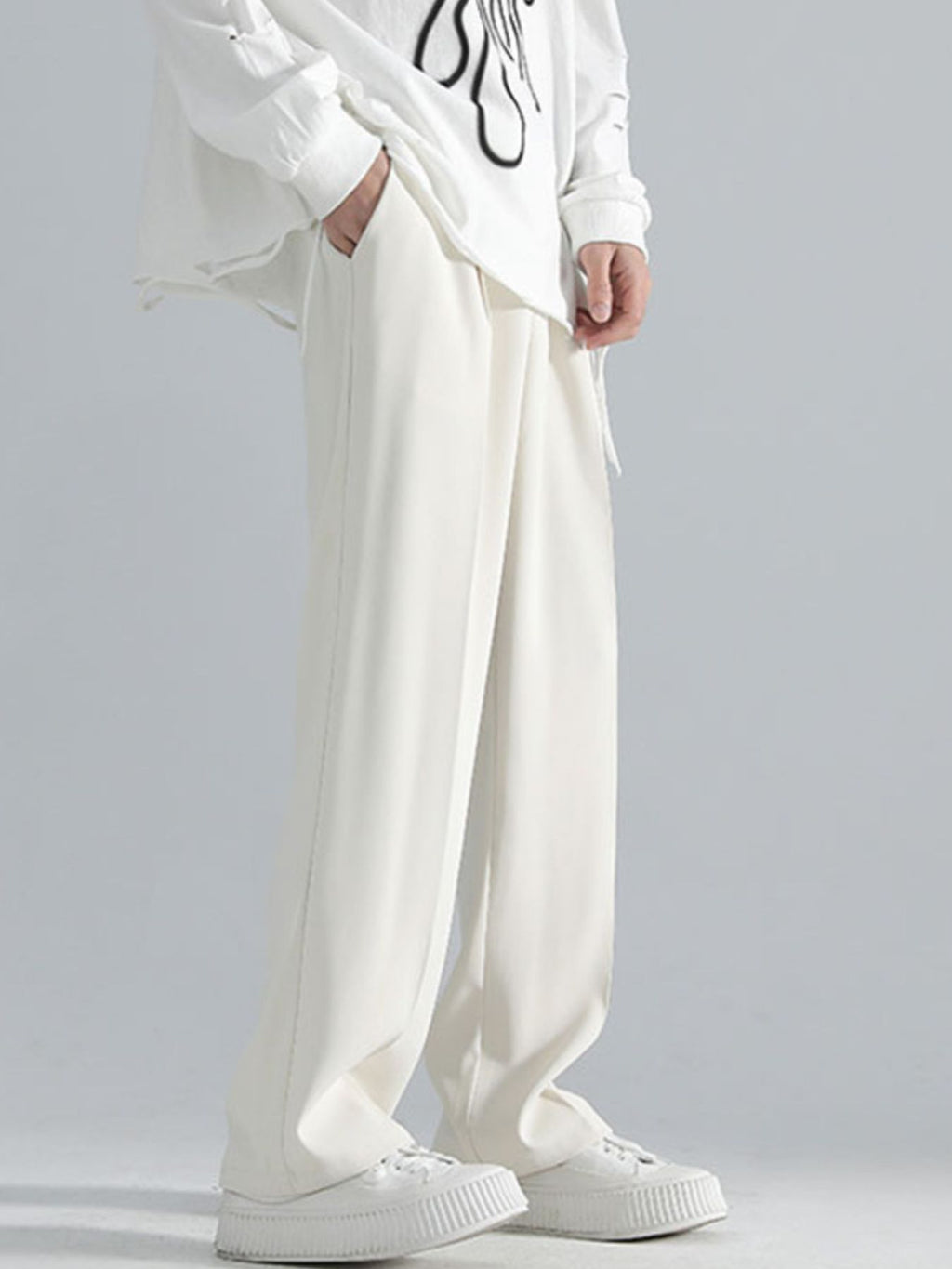 Loose Fit Casual Pants Plus Size in Creamy-White for Men