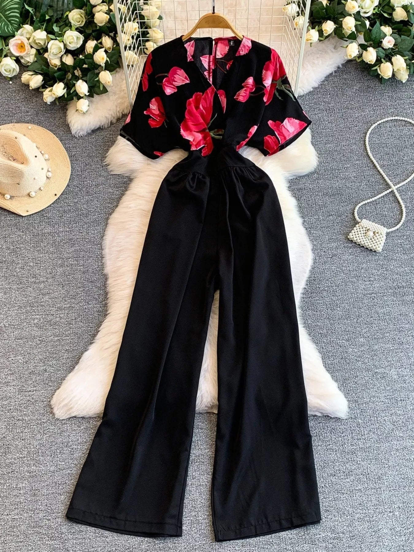 White Printed Wide Leg Jumpsuit for Women