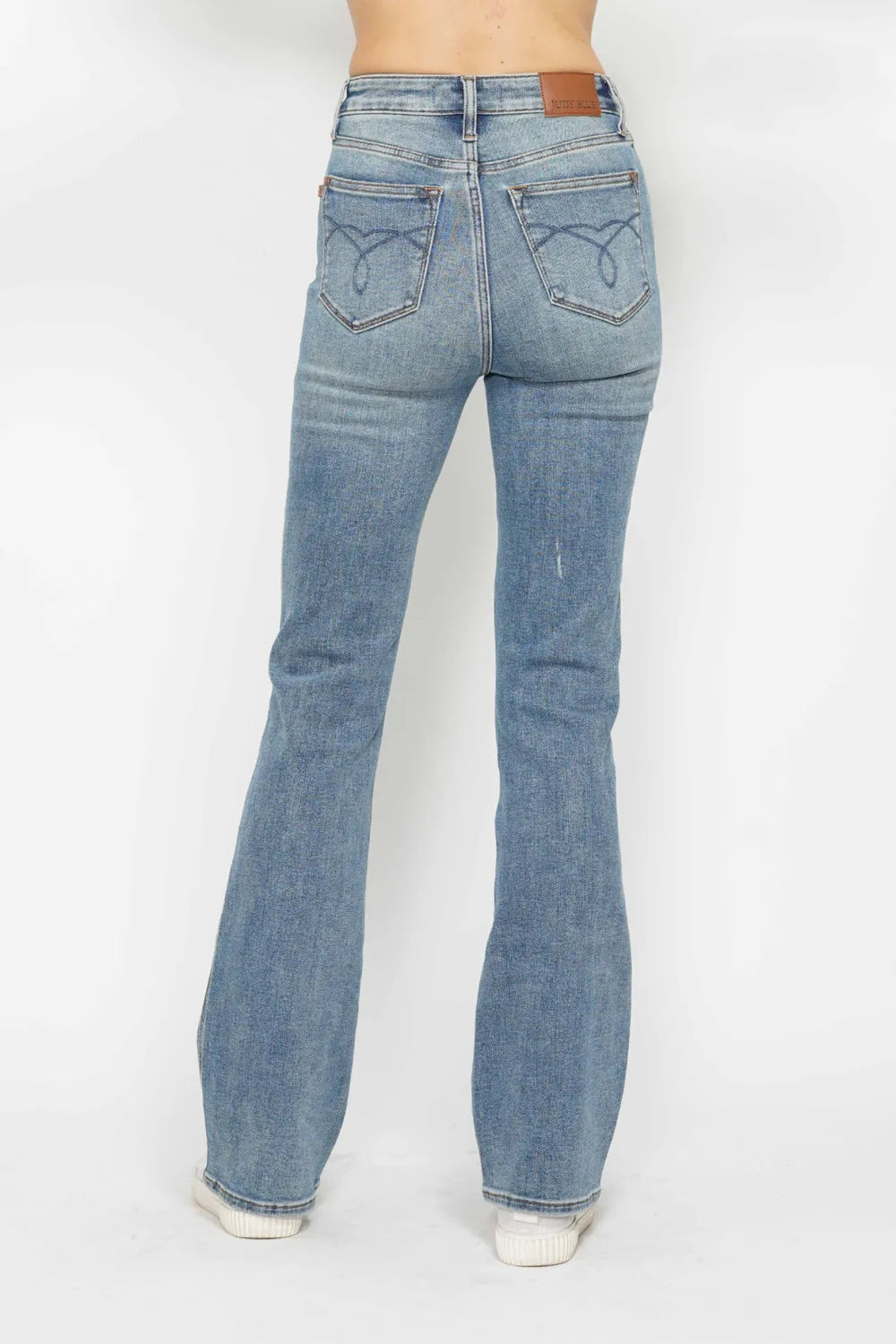 Tummy Control Back Embroidered Pocketed Bootcut Jeans Plus Size in Short Inseam for Women