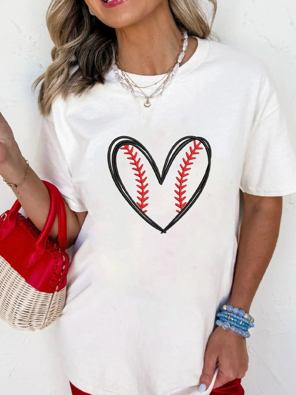 Heart Graphic Short Sleeve T-Shirt in White for Women