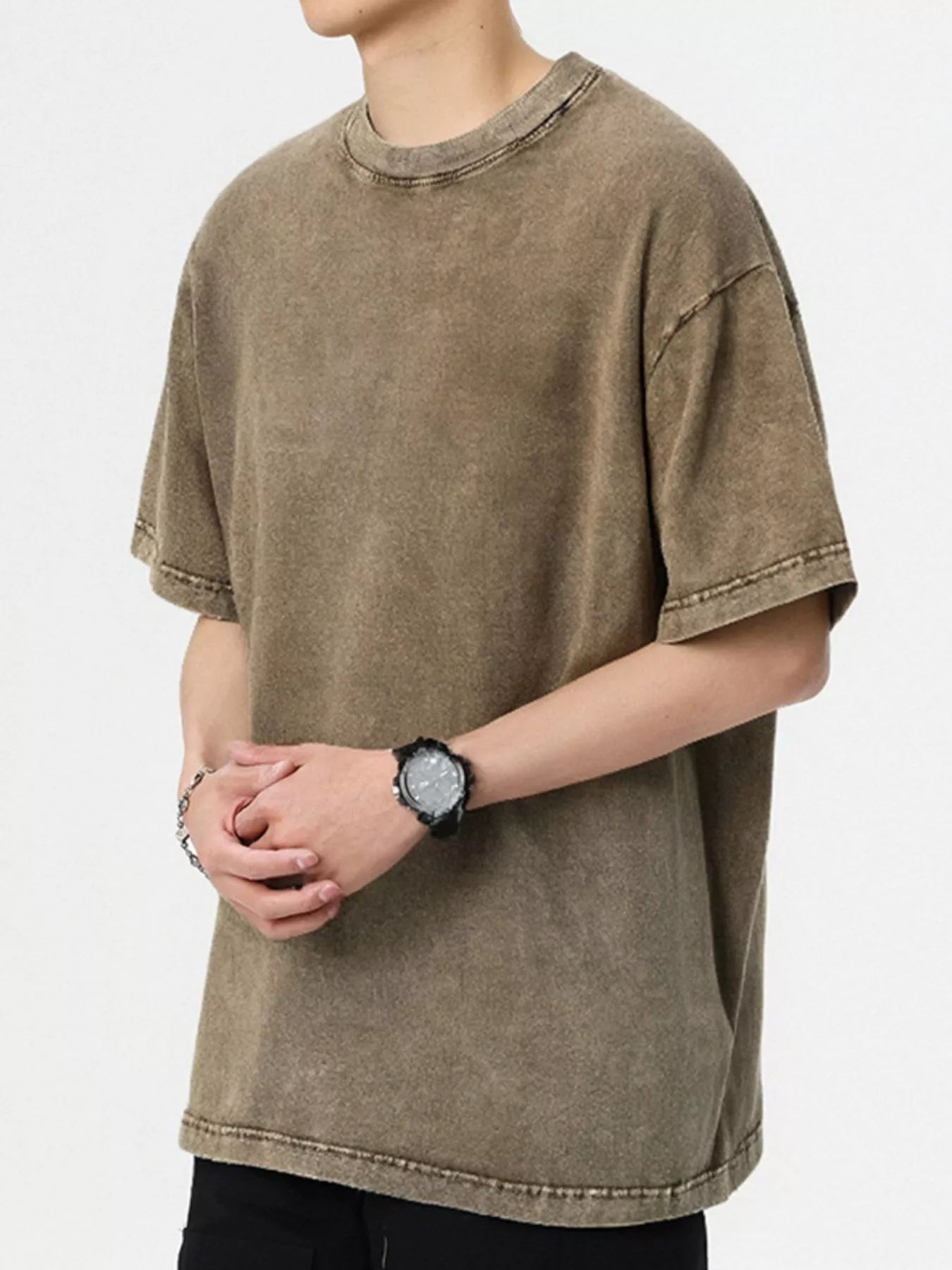 Round Neck Short Sleeve T-Shirt in Black Gray for Men