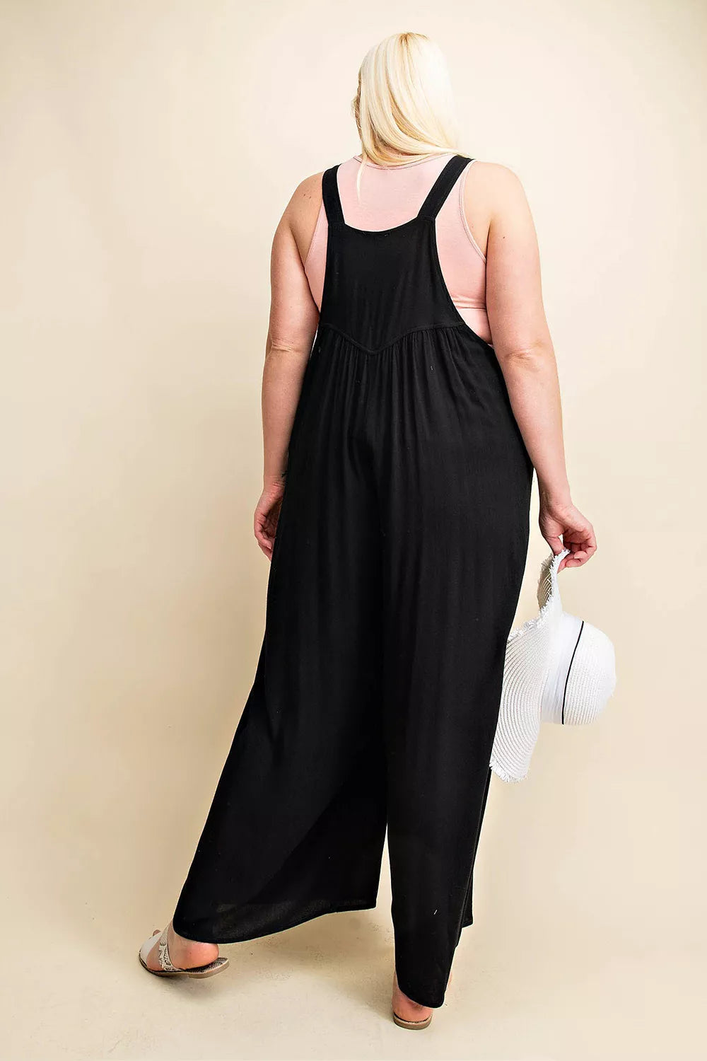 Kori America Plus Size Sleeveless Ruched Wide Leg Overalls for Women