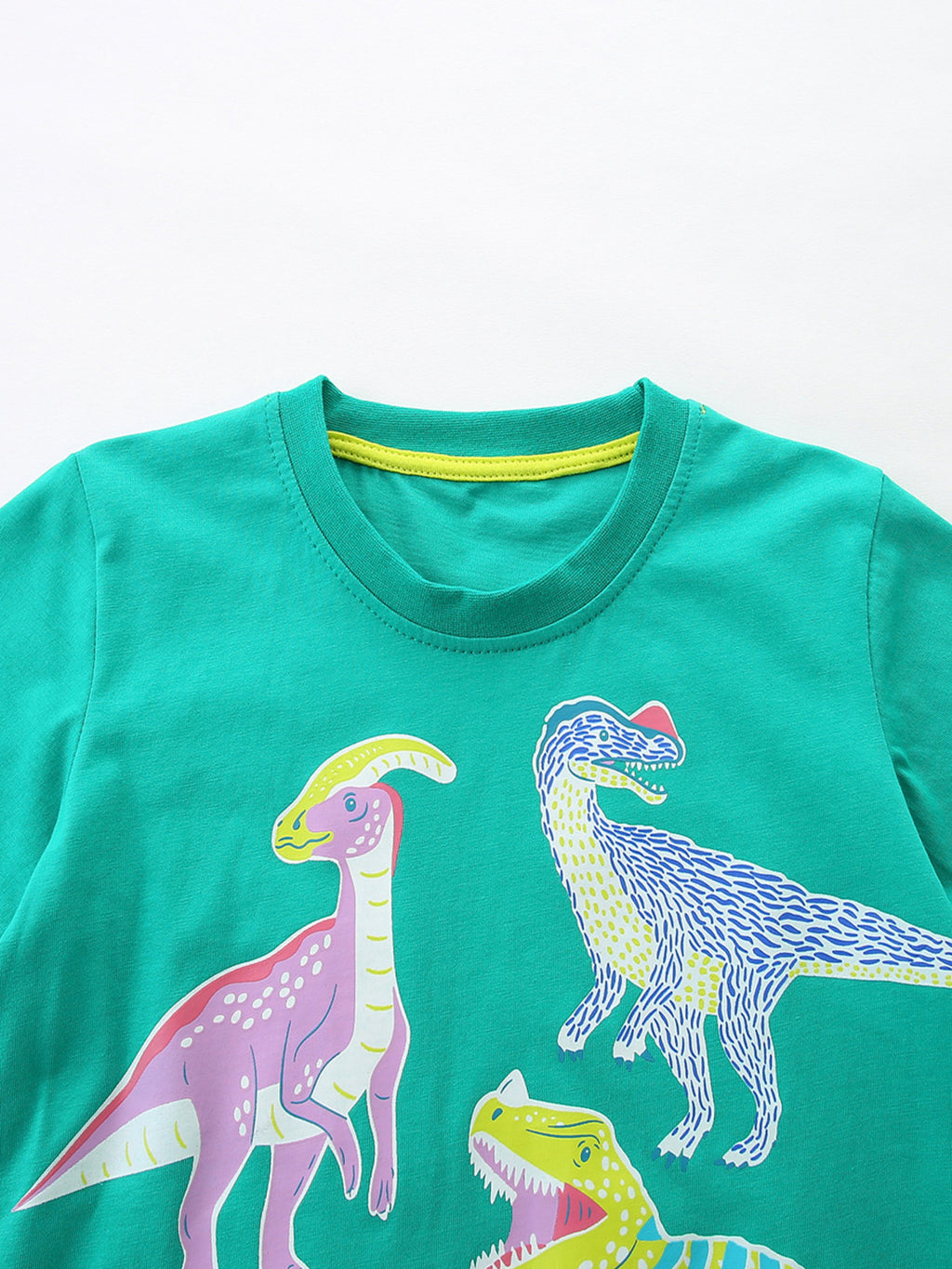 Dinosaur Print Crew Neck Short Sleeve T-Shirt in Turquoise for Boys