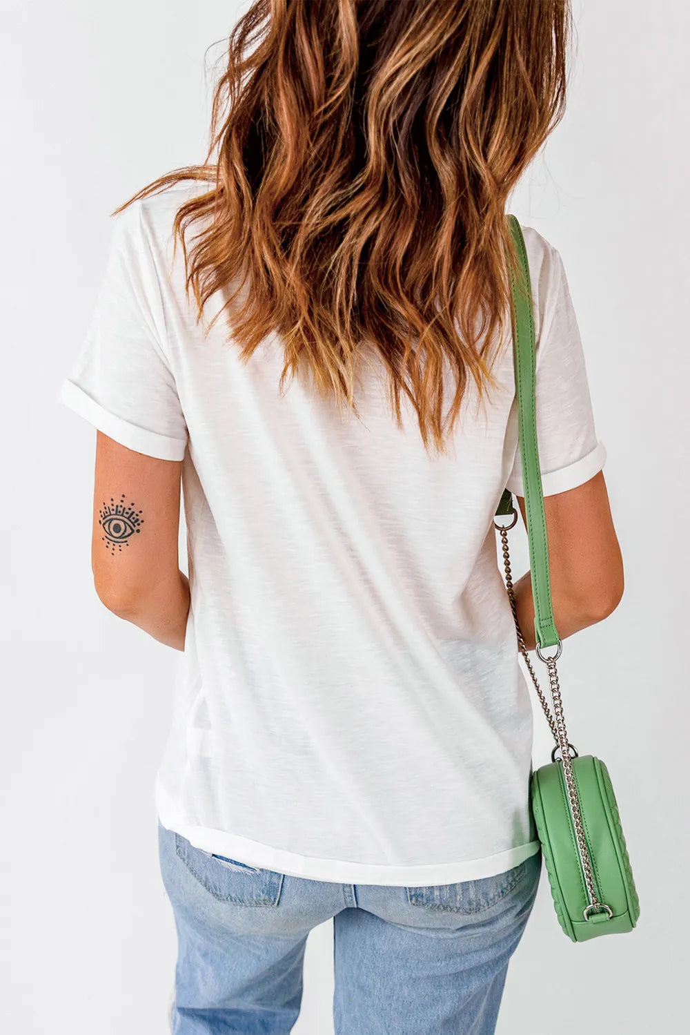 America Round Neck Short Sleeve T-Shirt in White for Women