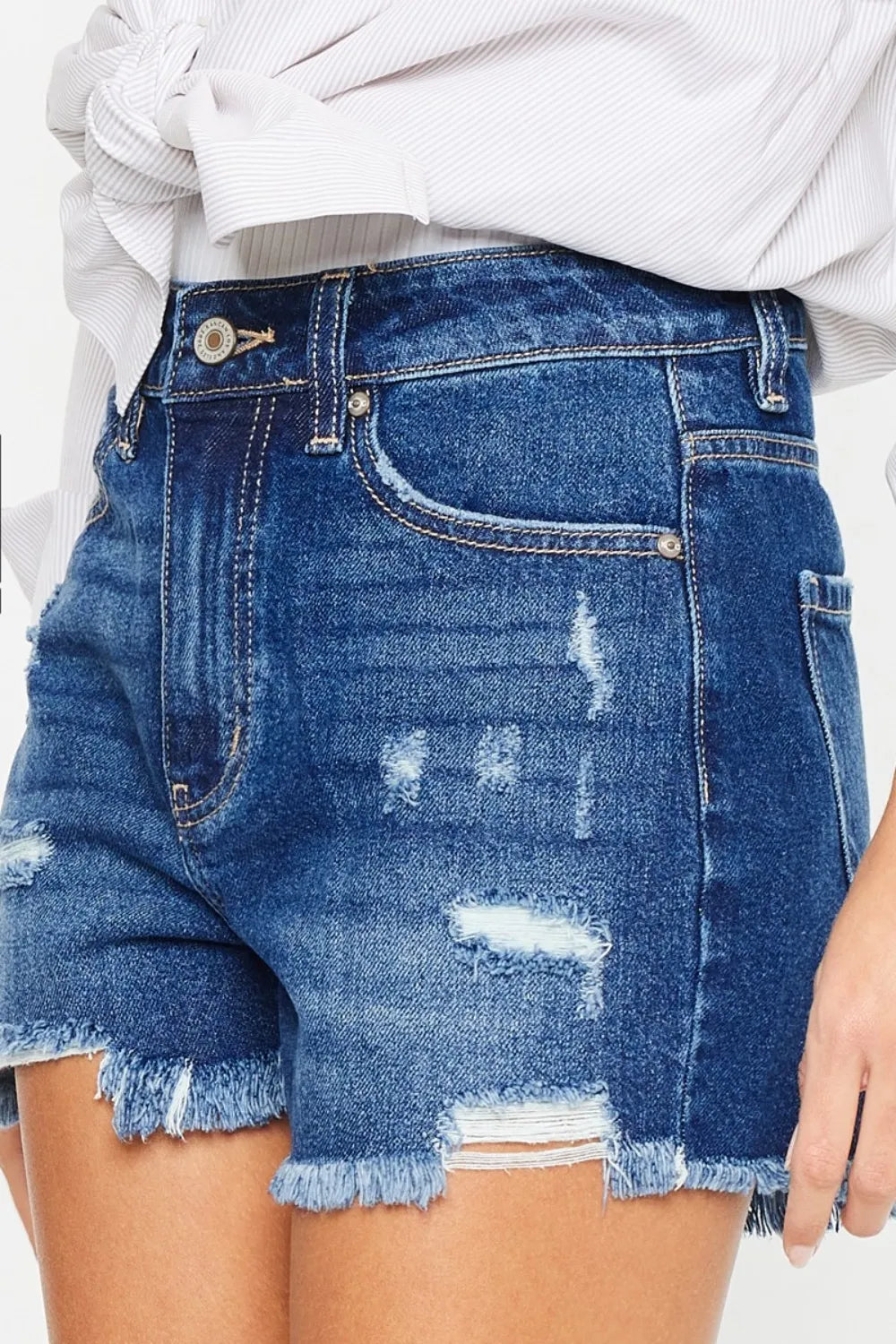 High Rise Frayed Hem Denim Shorts for Women