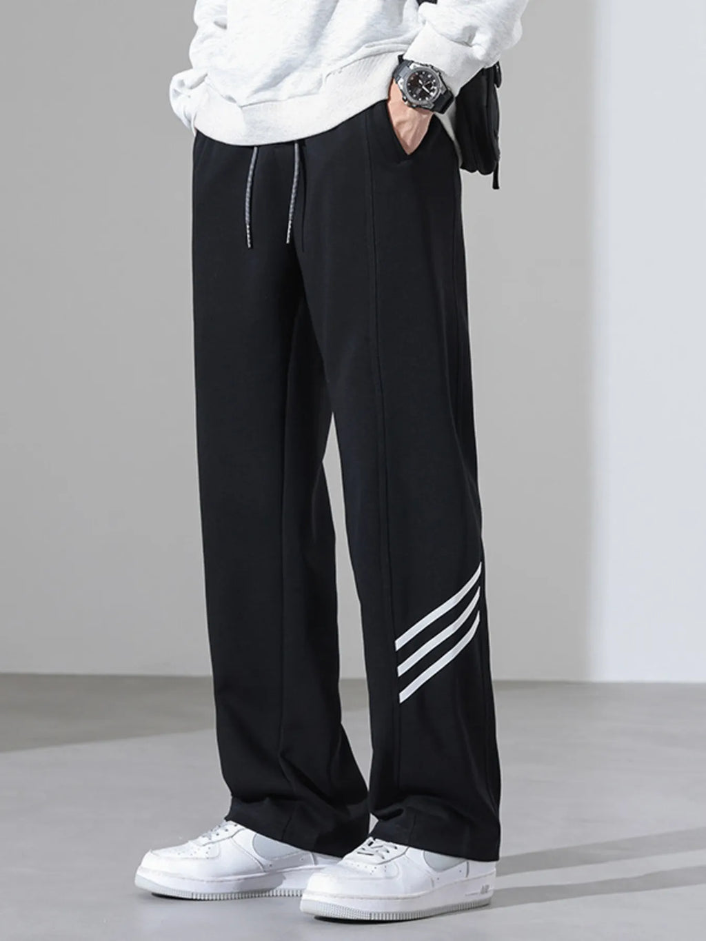 Casual Loose Fit Sweatpants with Stripes Plus Size in Light Flower Gray for Men