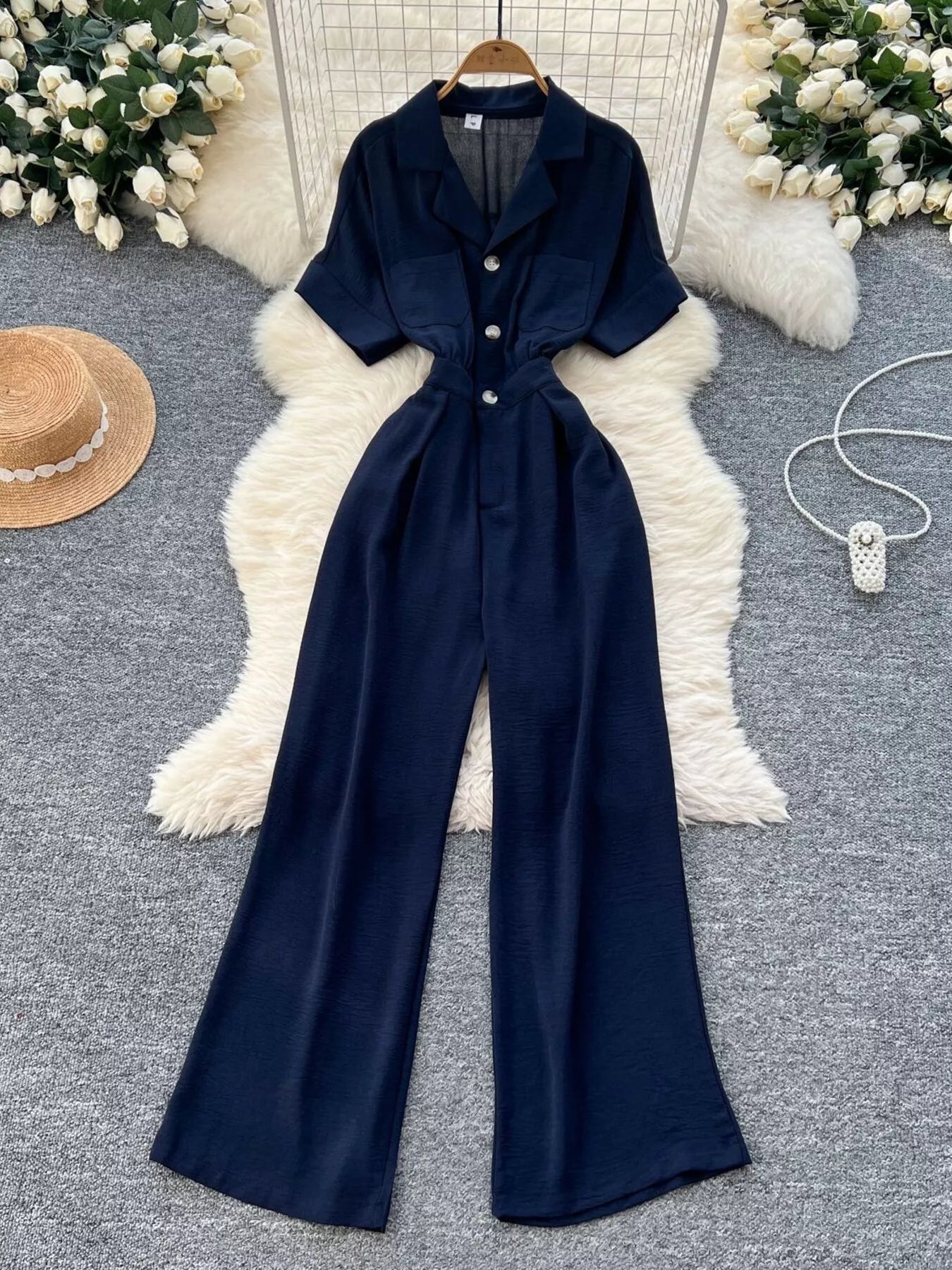 Pink Tie Waist Wide Leg Jumpsuit for Women