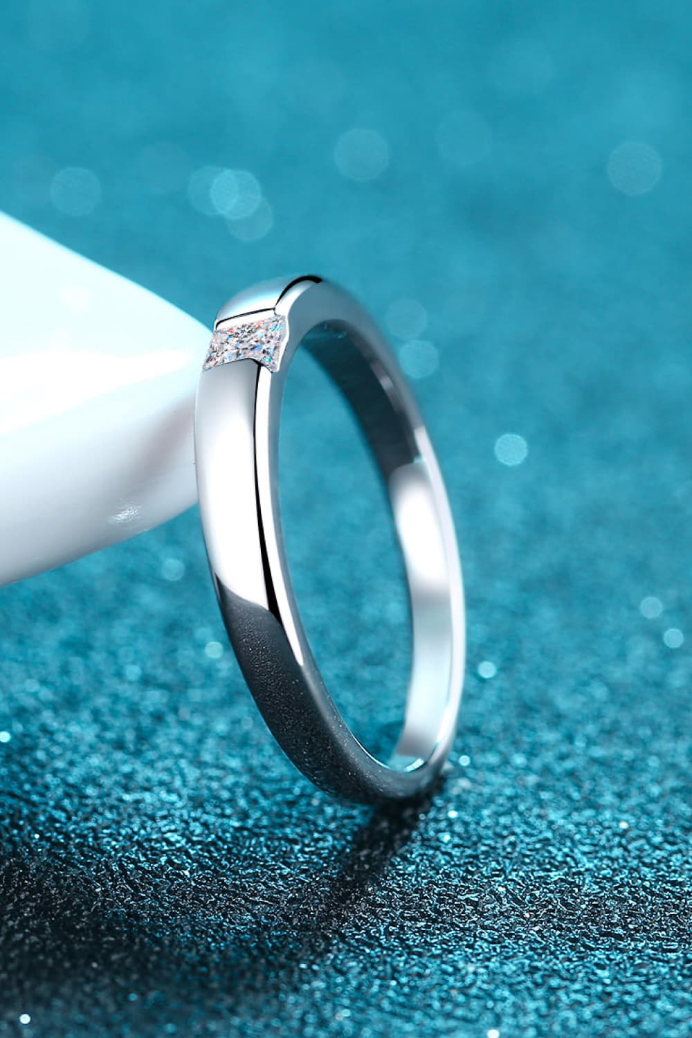 Inlaid Moissanite Rhodium-Plated Ring in Silver for Women