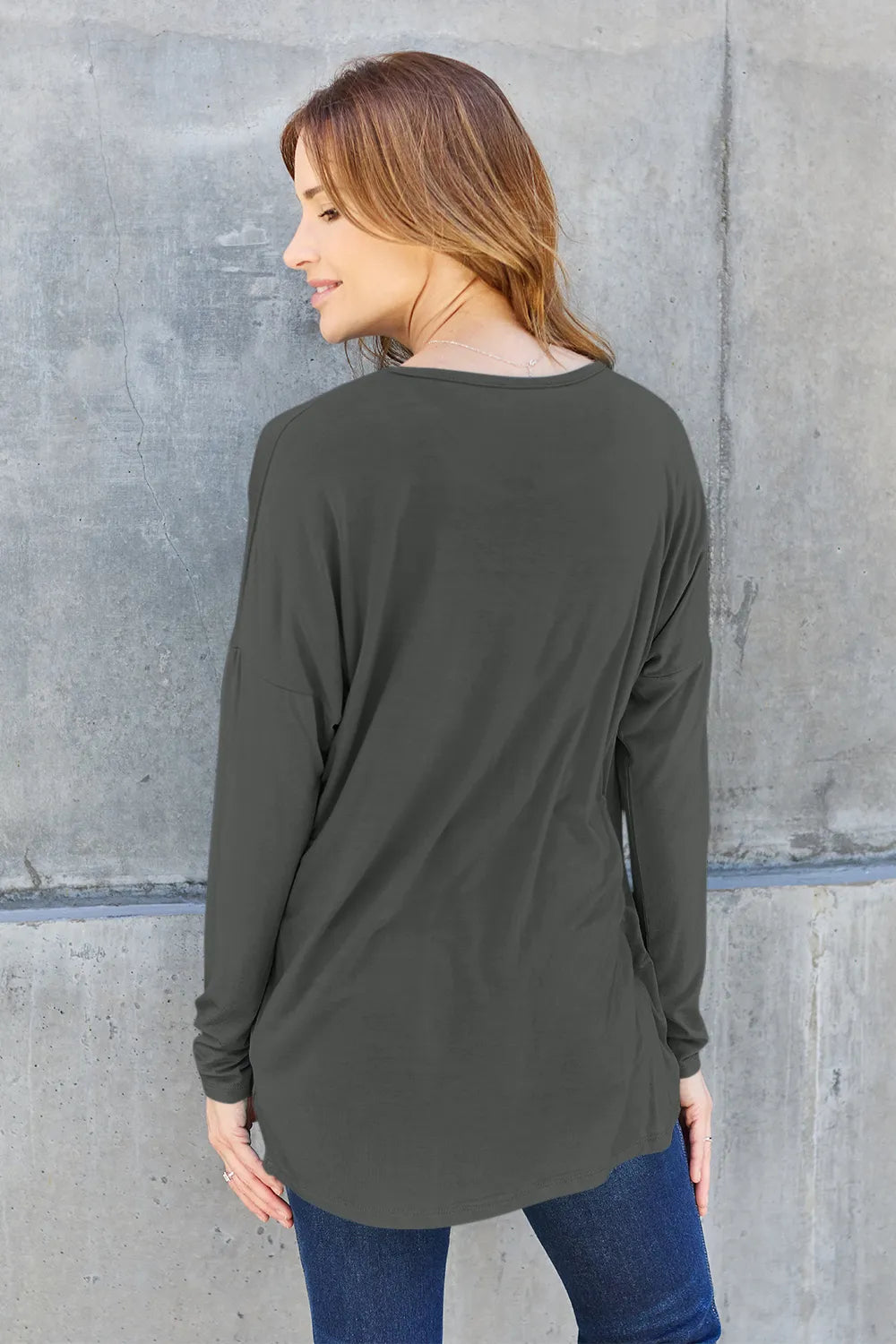 Plus Size Round Neck Dropped Shoulder T-Shirt for Women