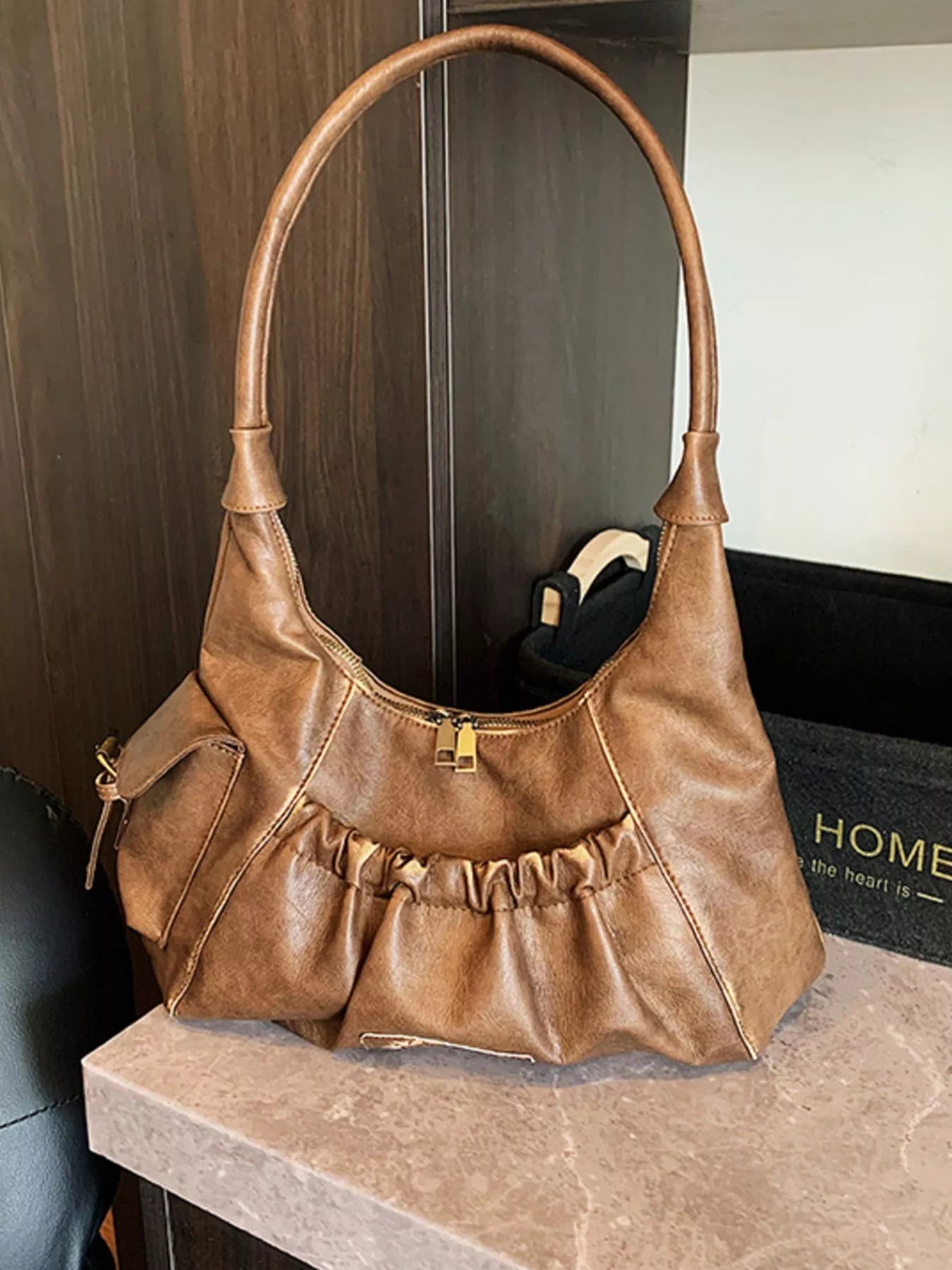 Vintage Ruched Hobo Shoulder Bag for Women