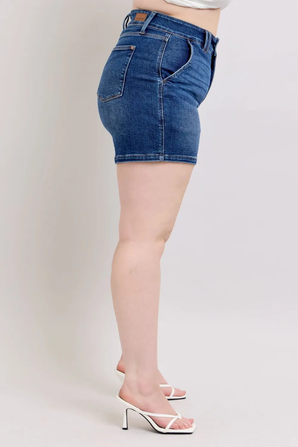 Double Button Waistband Denim Shorts Plus Size for Women