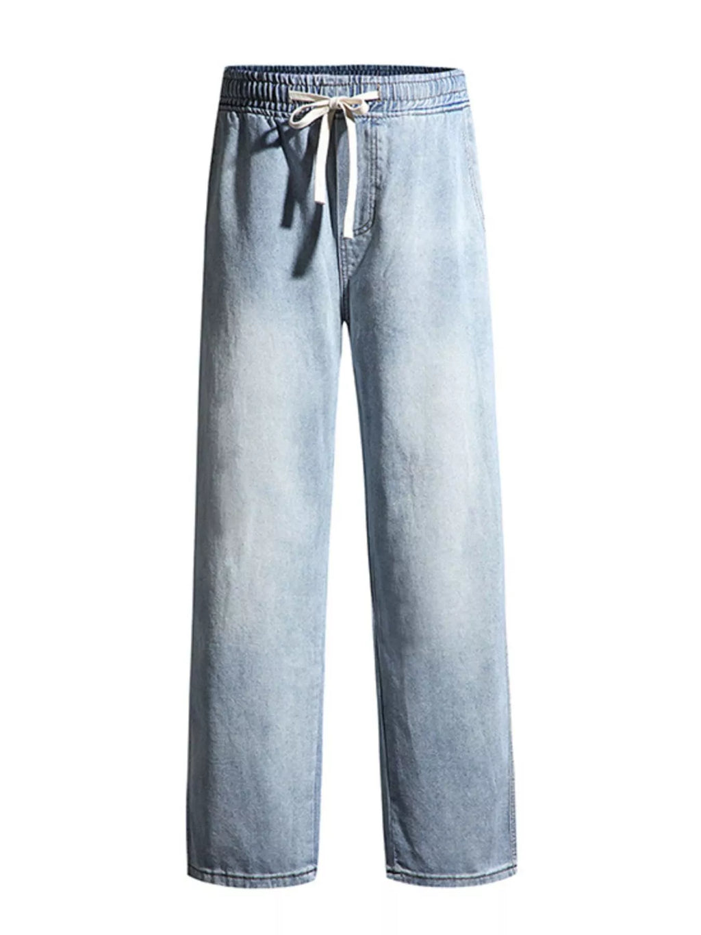 Washed Wide Leg Drawstring Jeans Plus Size in Light Blue for Men