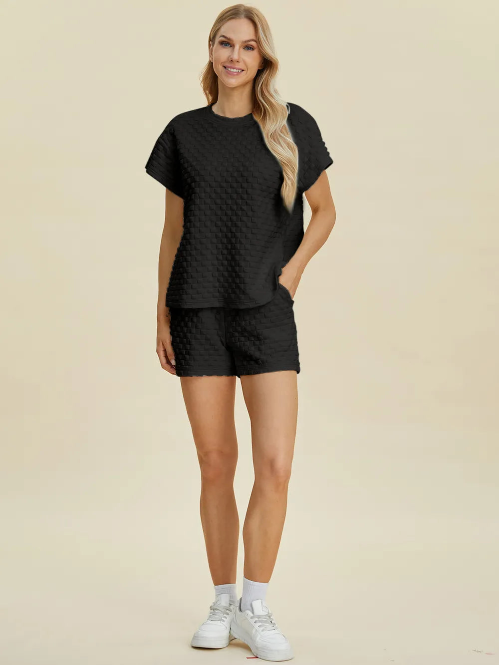 Plus Size Texture T-Shirt and Shorts Set for Women