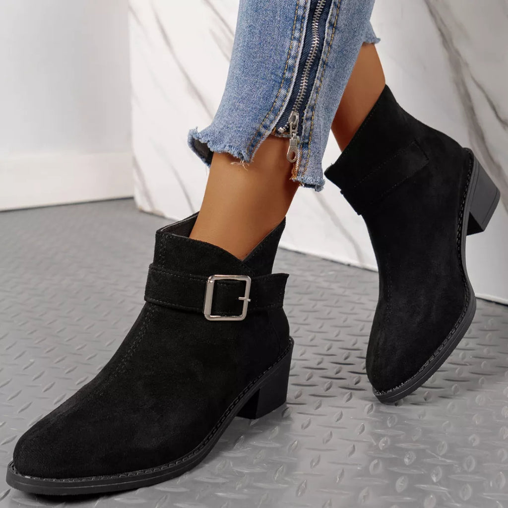 Point Toe Block Heels Boots in Leopard Print for Women