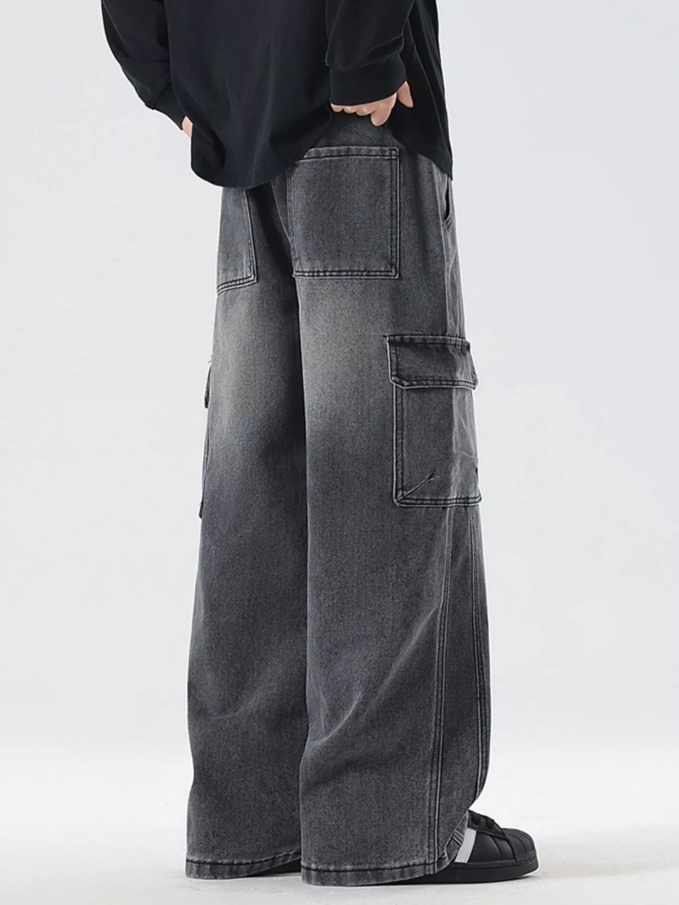 Wide Leg Cargo Jeans Plus Size in Light Blue for Men