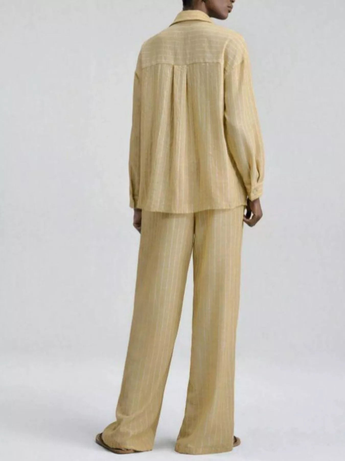 Striped Button Up Shirt and Pants Set for Women