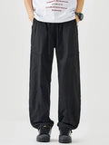 Plus Size Loose Fit Drawstring Casual Pants in Black for Men