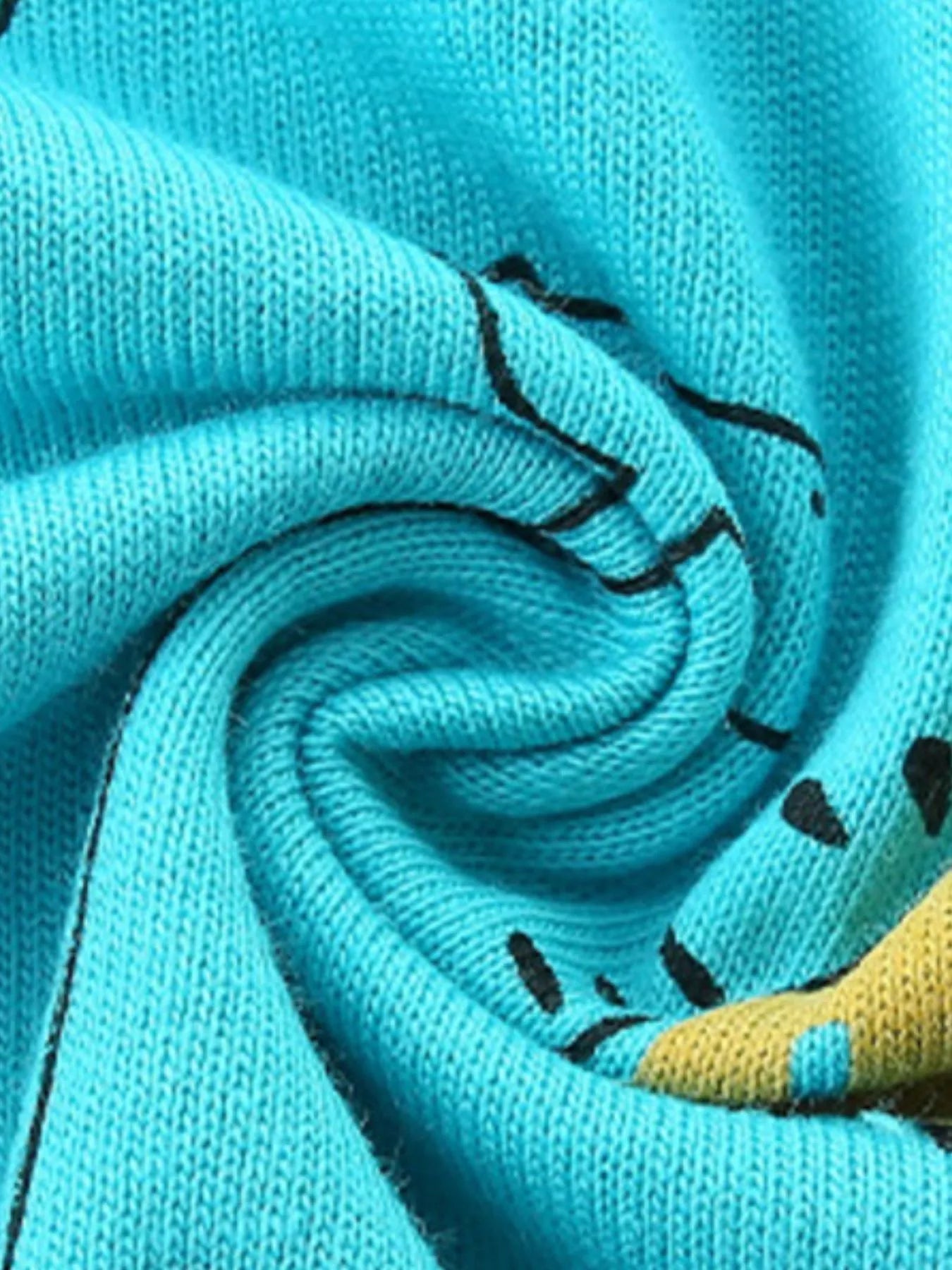 Cartoon Print Crew Neck Short Sleeve Tee in Aqua for Boys