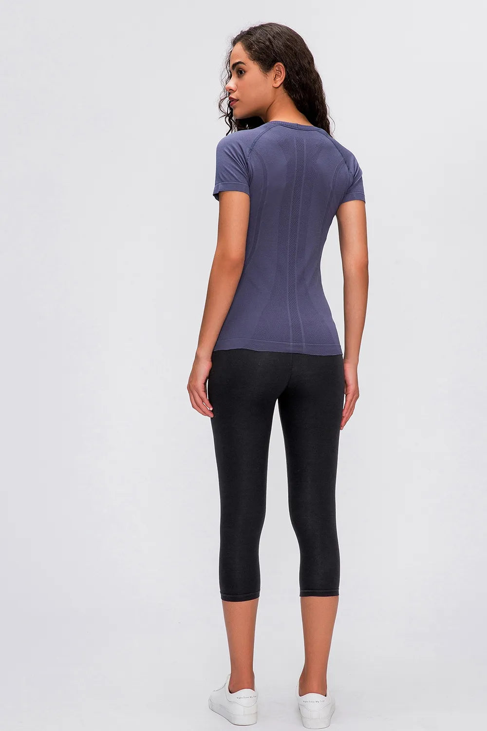Round Neck Short Sleeve Active T-Shirt in Black in White for Women