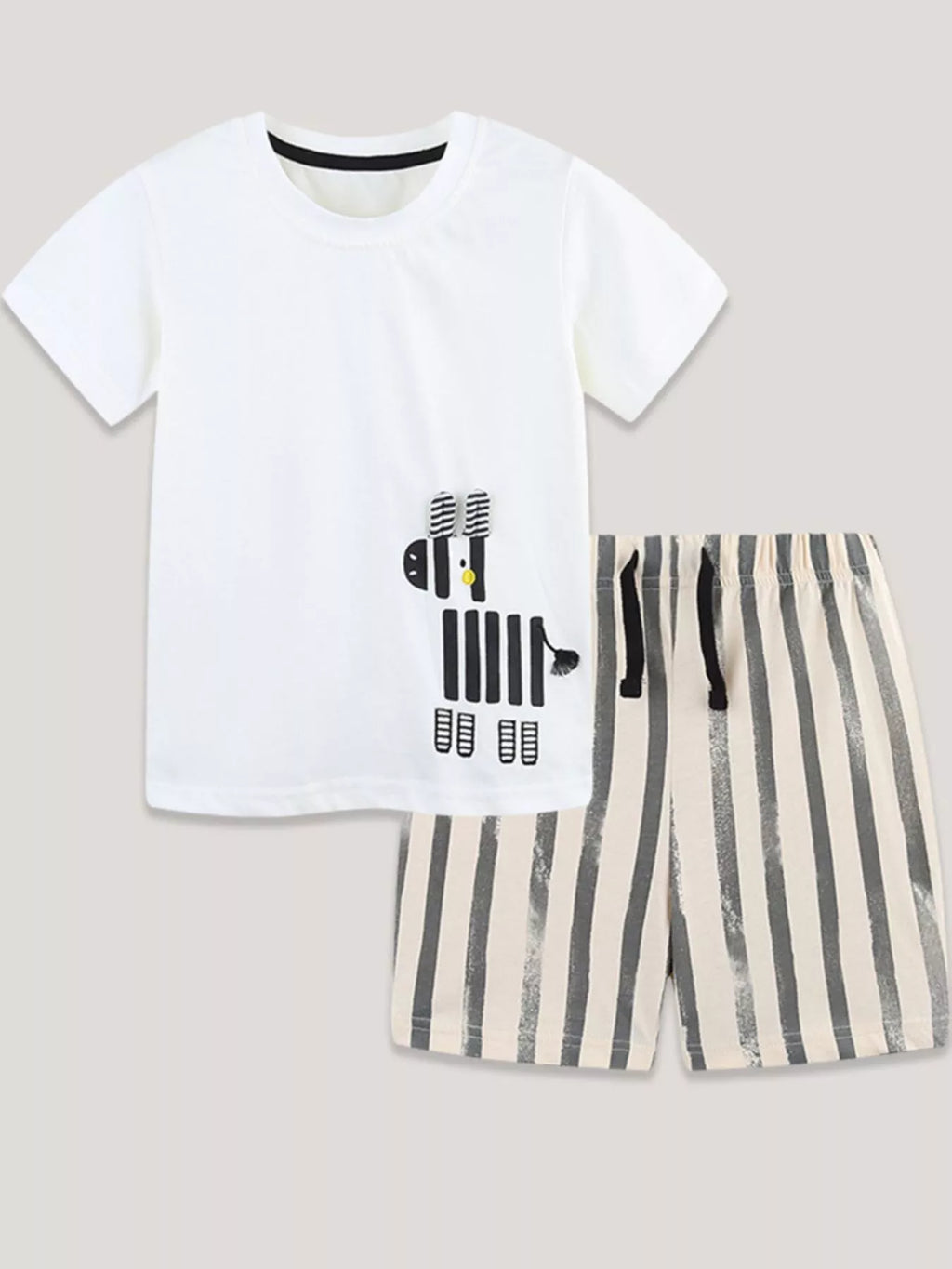 Zebra Short Sleeve Tee and Striped Shorts Set in White for Boys