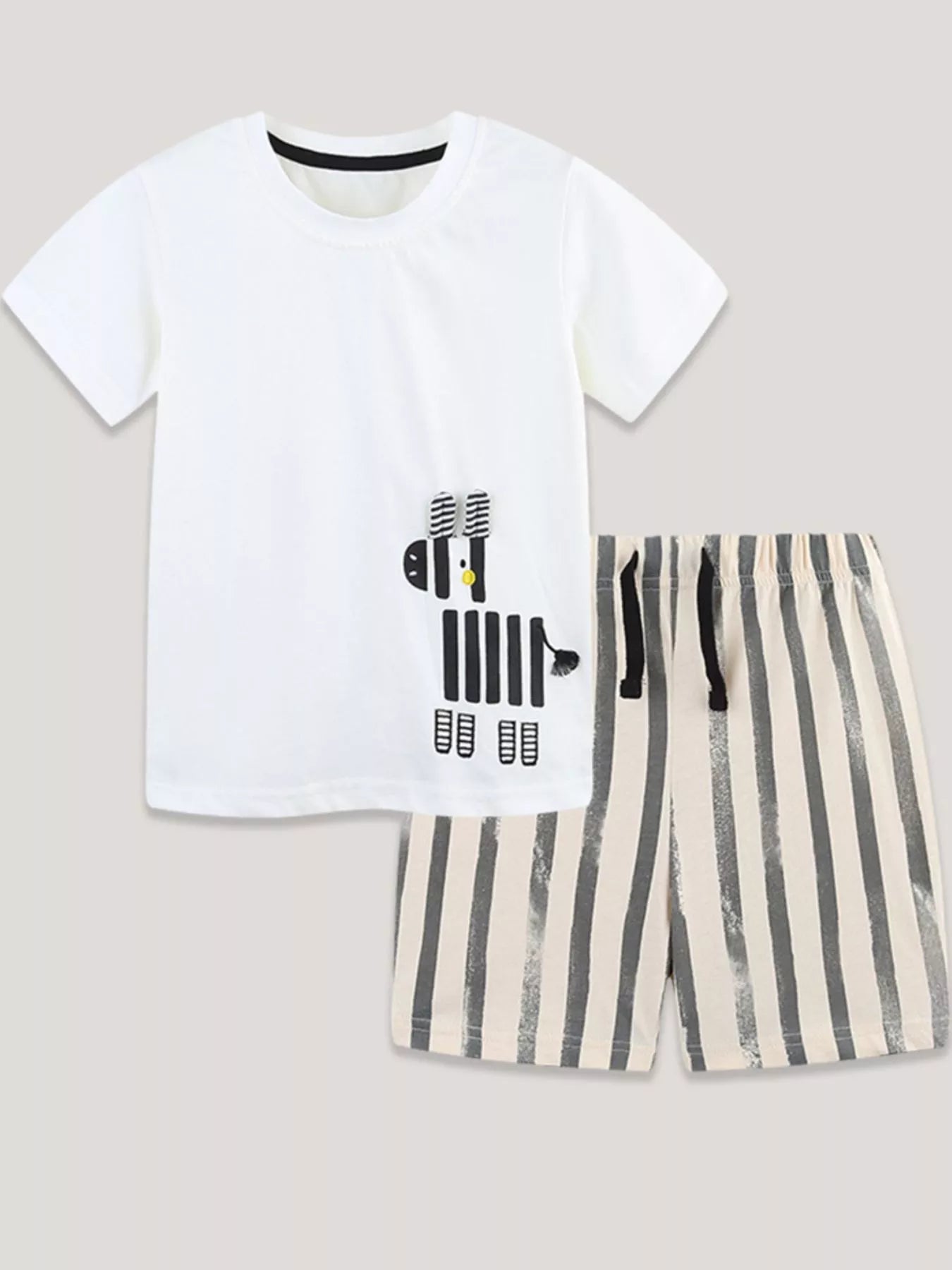Zebra Short Sleeve Tee and Striped Shorts Set in White for Boys