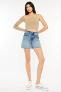 Plus Size Raw Hem High Waist Denim Shorts in Medium for Women